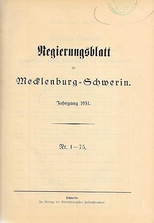 Regierungsblatt für Mecklenburg-Schwerin Jahrgang 1931 Nr. 1-75
