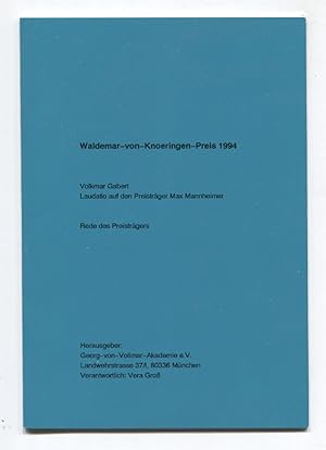 Immagine del venditore per Waldemar-von-Knoeringen-Preis 1994. Volkmar Gabert: Laudatio auf den Preistrger Max Mannheimer / Rede des Preistrgers. venduto da Antiquariat Neue Kritik