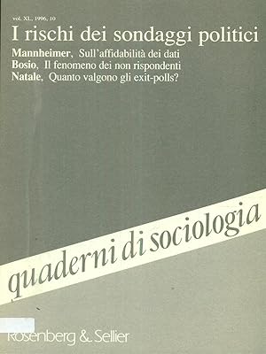 Bild des Verkufers fr Quaderni di sociologia vol XL 1996 /10 - i rischi dei sondaggi politici zum Verkauf von Librodifaccia