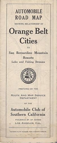 Automobile Road Map Showing Relation of Orange Belt Cities to San Bernardino Mountain Resorts, La...