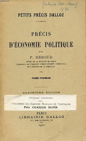 Seller image for PRECIS D'ECONOMIE POLITIQUE, TOME I for sale by Le-Livre