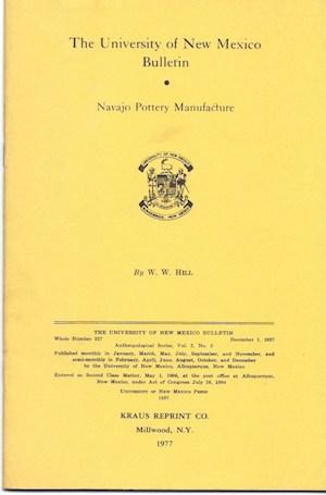 Seller image for NAVAJO POTTERY MANUFACTURE.; University of New Mexico Bulletin, No 317, 1937; for sale by Ethnographic Arts Publications