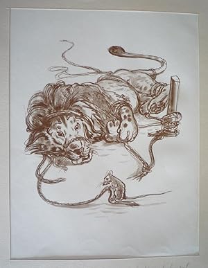 Image du vendeur pour Illustration d'Andr Pec : Le lion et le rat mis en vente par Abraxas-libris