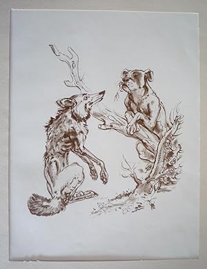Image du vendeur pour Illustration d'Andr Pec : Le Loup et le chien mis en vente par Abraxas-libris