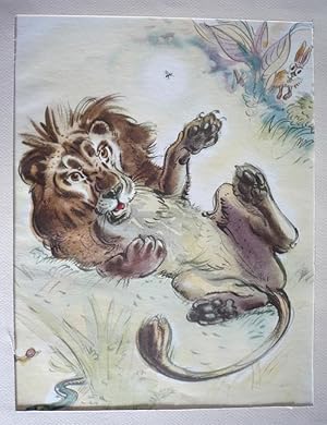 Image du vendeur pour Illustration d'Andr Pec : Le Lion et le moucheron mis en vente par Abraxas-libris