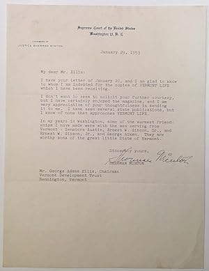 Typed Letter Signed on Supreme Court letterhead