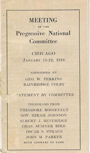 Meeting Of The Progressive National Committee, Chicago, January 11-12, 1916; Addresses By Geo. W....