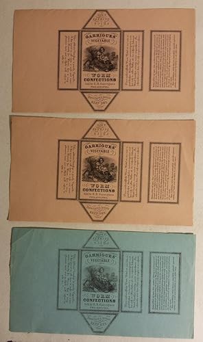 Garrigues' Vegetable Worm Confections Sold by E. B. Garrigues PhiladelphiaMedicine box label.