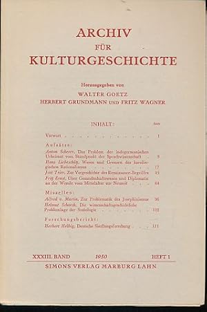 Seller image for Archiv fr Kulturgeschichte. 33. Band, Heft 1, 1950. for sale by Fundus-Online GbR Borkert Schwarz Zerfa