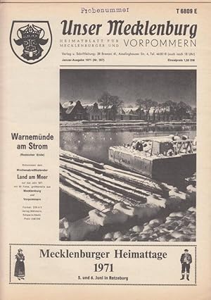 Bild des Verkufers fr Unser Mecklenburg. Januar - Ausgabe (Nr. 357), 1971. Heimatblatt fr Mecklenburger und Vorpommern. Aus dem Inhalt: Neue plattdeutsche Bcher / Ulbricht: 'gegenstzliche Kulturen.' DDR- Knstler sollen endlich eine 'Nationalkultur' schaffen / Die erste Ausstellung Harald Drings (im Landesmuseum Schwerin) / Rostocker Chronik / Peter Schulz aus Rostock wird Hamburgs Oberbrgermeister / Aus Gstrow und Umgebung / Friedland / Totentafeln. zum Verkauf von Antiquariat Carl Wegner