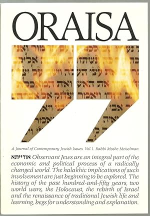 Image du vendeur pour ORAISA - A Journal of Contemporary Jewish Issues, Volume I mis en vente par Sabra Books
