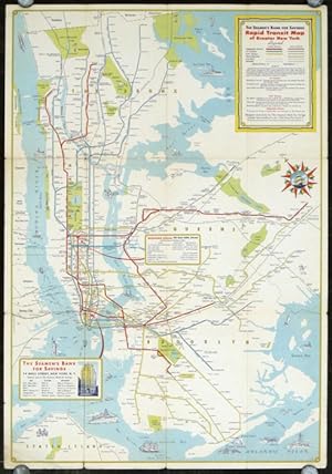 New York City Rapid Transit Lines. Principal Auto Routes. (Map title: The Seamen's Bank for Savin...