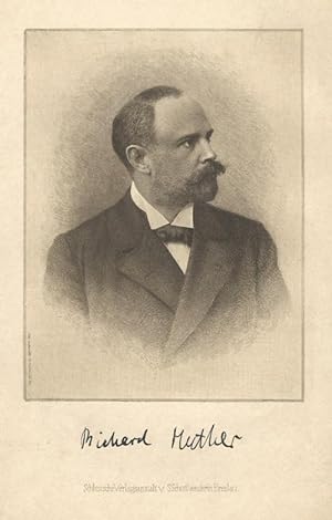 Muther, Albert Carl Richard Halbporträt. Radierung von Johann Lindner, München 1900, mit faksimil...