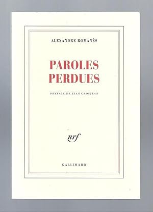 Imagen del vendedor de Paroles perdues. Envoi de l'auteur. a la venta por Librairie Aubry