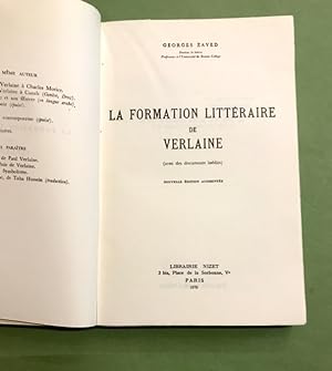 La formation littéraire de Verlaine. (Avec des documents inédits). Nouvelle édition augmentée.