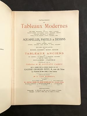 Catalogue des Tableaux Modernes. aquarelles, pastels & dessins. tableaux anciens. Collection de M...