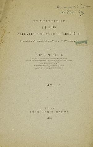 Statistique de 1.115 opérations de tumeurs adénoïdes. Travail lu à l'Académie de Médecine le 1er ...