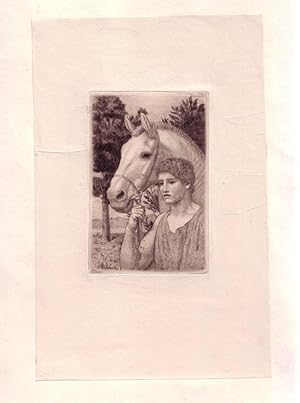 Bild des Verkufers fr Jngling, ein Pferd am Zgel fhrend. Kaltnadelradierung, in der Platte monogrammiert. zum Verkauf von Antiquariat Reinhold Pabel