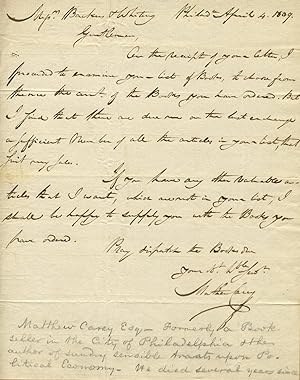 Autograph letter, signed, to Backus & Whiting, booksellers in Albany, New York