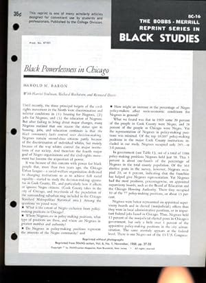 Bild des Verkufers fr Black Powerlessness in Chicago (Bobbs-Merrill Reprint Series in Black Studies: BC-16) zum Verkauf von Cream Petal Goods