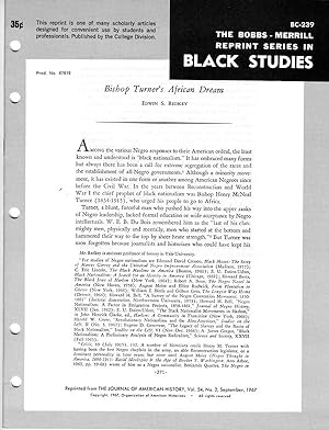 Image du vendeur pour Bishop Turner's African Dream (Bobbs-Merrill Reprint Series in Black Studies: BC-239) mis en vente par Cream Petal Goods