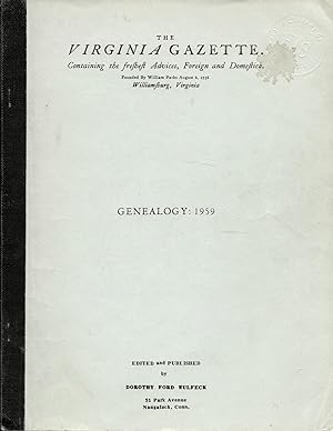 Image du vendeur pour THE VIRGINIA GAZETTE. GENEALOGY: 1959. mis en vente par Legacy Books