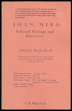 Seller image for Joan Mir: Selected Writings and Interviews for sale by Between the Covers-Rare Books, Inc. ABAA