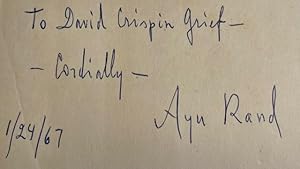 Imagen del vendedor de Capitalism: The Unknown Ideal (Signed/Presentation signed by Ayn Rand) With Additional Articles by Nathaniel Branden, Alan Greenspan, and Robert Hessen. a la venta por Brainerd Phillipson Rare Books