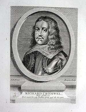 Bild des Verkufers fr Richard Cromwel" - Richard Cromwell (1626-1712) Lord Protector England Scotland Ireland Staatsmann Portrait engraving zum Verkauf von Antiquariat Steffen Vlkel GmbH