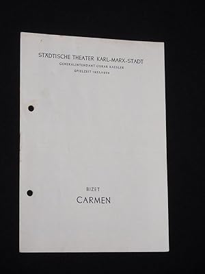 Bild des Verkufers fr Programmheft Stdtische Theater Karl-Marx-Stadt 1953/54. CARMEN nach Merimee von Meilhac/ Halevy, Bizet (Musik). Musikal. Ltg.: Martin Egelkraut/ Walter Heymann, Insz.: Walter Brunken, Bhnenbild: Bernhard Schrter, Kostme: Erika Koch. Mit Ingeborg Kollmann (Carmen), Franz Meder, Irmgard Kunze, Alfred Krohn, Friedrich W. Hezel, Dora Schrer zum Verkauf von Fast alles Theater! Antiquariat fr die darstellenden Knste