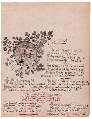 Victorian handwritten leaf from journal, poetry and maritime illustration, 'An Ideal', 1893 in un...