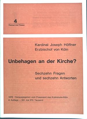 Bild des Verkufers fr Unbehagen an der Kirche? Sechzehn Fragen und sechzehn Antworten. Themen und Thesen, Heft 4; zum Verkauf von books4less (Versandantiquariat Petra Gros GmbH & Co. KG)