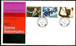 Imagen del vendedor de Post Office First Day Cover 1972 General Anniversaries: Ralph Vaughan Williams / Tutankhamun / HM Coastguard a la venta por Little Stour Books PBFA Member