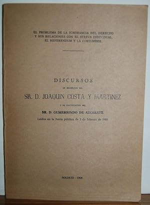 Imagen del vendedor de EL PROBLEMA DE LA IGNORANCIA DEL DERECHO Y SUS RELACIONES CON EL STATUS INDIVIDUAL, EL REFERENDUM Y LA COSTUMBRE. Discursos. Contestacin de D. Gumersindo de Azcarate a la venta por Fbula Libros (Librera Jimnez-Bravo)