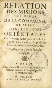 Image du vendeur pour Relation des missions des Pres de la Compagnie de Jesus, dans les Indes Orientales. mis en vente par Librairie Camille Sourget