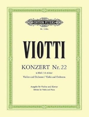 Imagen del vendedor de Violin Concerto No. 22 in a Minor (Edition for Violin and Piano) a la venta por AHA-BUCH GmbH