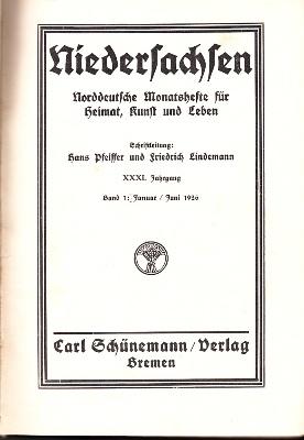 Seller image for Niedersachsen. Norddeeutsche Monatshefte fr Heimat, Kunst und Leben. XXXI. Jahrgang 1926. for sale by Buchversand Joachim Neumann