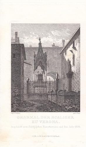 Grabmal der Scaliger zu Verona, Kirche Santa Maria Antica, Radierung um 1831 von Georg Heinrich B...