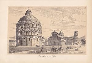 Domplatz in Pisa, Schiefer Turm, Toskana, Stahlstich um 1880, Blattgröße: 16,5 x 23 cm, reine Bil...