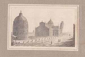 Domplatz in Pisa, Schiefer Turm, Toskana, Stahlstich um 1850 von Ollivier, Blattgröße: 13 x 18,5 ...