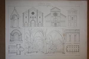 Italienisch romanische Denkmäler, Bologna, Pavia, Verona, Como, Bergamo, Stahlstich um 1860 mit z...