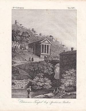 Clitumnus Tempel bey Spoleto in Italien, Lithographie um 1835, Blattgröße: 24,5 x 19,5 cm, reine ...