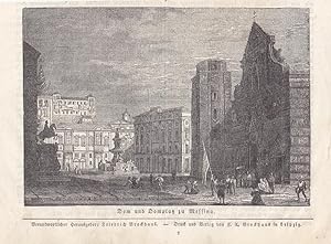 Dom und Domplatz zu Messina, Holzstich um 1841 aus dem Haus Brockhaus in Leipzig, Blattgröße: 12,...