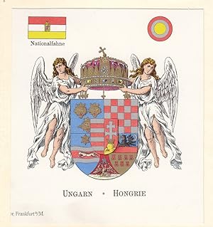 Wappen Ungarn, Nationalfahne, Heraldik, Hongrie, Engel, Krone, Chromolithographie um 1900 mit bek...