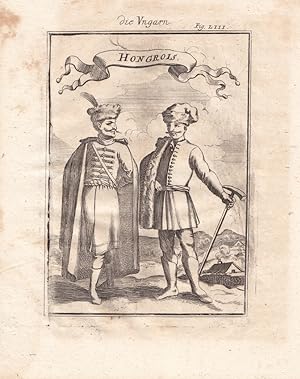 Die Ungarn, Hongrois, Tracht, Kostüm, Kleidung, original Kupferstich von 1729 aus Mallet, Blattgr...