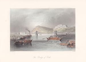Budapest, The Bridge of Pesth, Donau, altkolorierter Stahlstich um 1850 von R. Wallis nach W.H. B...