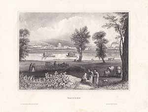 Vác, Waitzen, Donau, Stahlstich um 1850 mit Blick auf die Stadt über die Donau hinweg, Blattgröße...