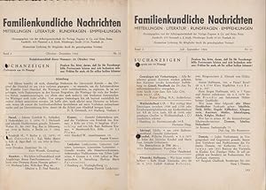 Bild des Verkufers fr Familienkundliche Nachrichten; Apr. - Sept. 1966; Band 2/ Nr. 10-11. zum Verkauf von Schrmann und Kiewning GbR