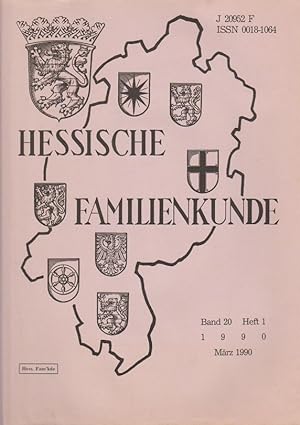 Bild des Verkufers fr Hessische Familienkunde; Mrz 1990, Band 20/ Heft 1. Beilage: "Familienkundliche Nachrichten" Bd. 8, Jan - Feb. 1990. zum Verkauf von Schrmann und Kiewning GbR