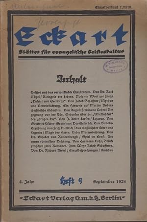 Eckart. Blätter für evangelische Geisteskultur; 4.Jg 9/ 1928, Heft 9.